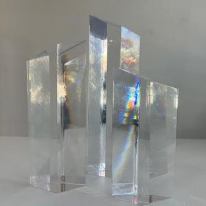 Three Piece Faceted Cityscape Lucite Sculpture Mid Century Modern Objects