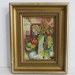 Signed Still Life Oil Painting On Canvas Mid Century Modern Art