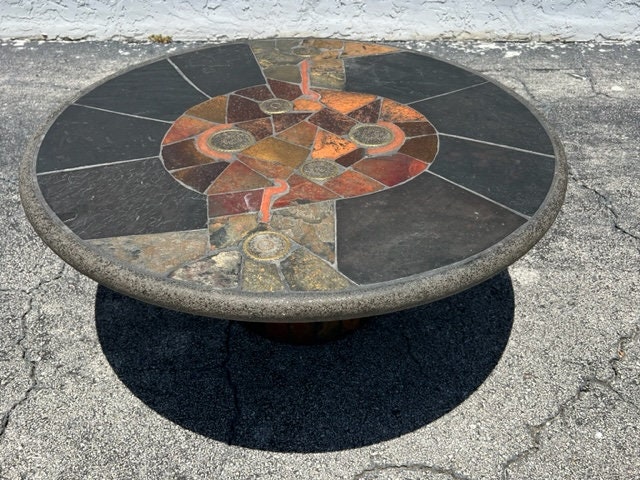 Paul Kingma Style Stale Tiles Copper and Brass Coffee Table Mid