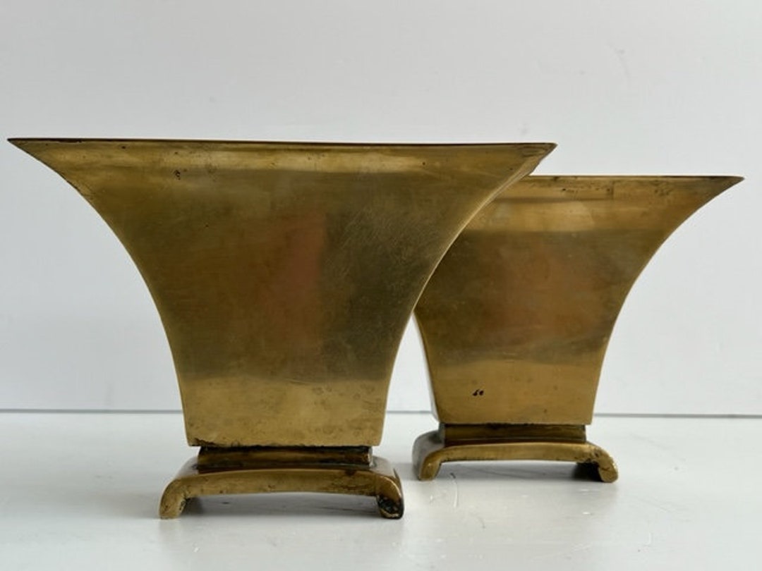 Pair of Brass Ikebana Containers Mid Century Modern Vessel Etsy