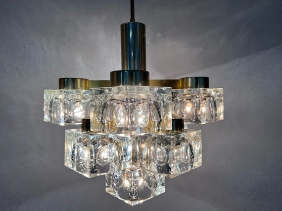 Lightolier Ice Etsy Cubist Italian Gaetano Cube - Glass Scoilari Chandelier Chandelier for Mid Century Modern