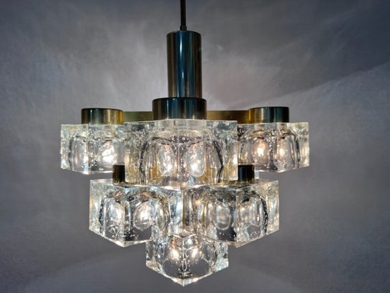 Gaetano Scoilari Glass Ice Cube Chandelier for Lightolier Mid Century  Modern Italian Cubist Chandelier - Etsy