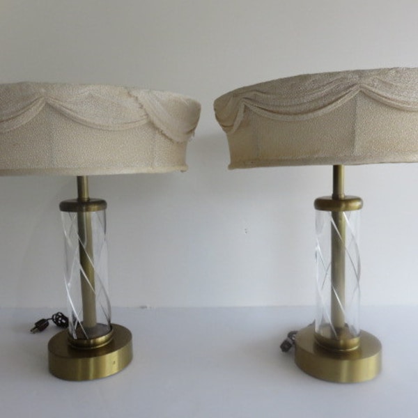 Pair Of Grosfeld House Style Lamps Mid Century Modern Lucite And Brass Lighting