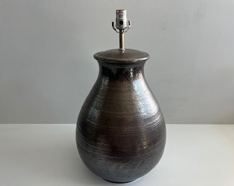 Large Metallic Glazed Pottery Lamp Mid Century Modern Lighting