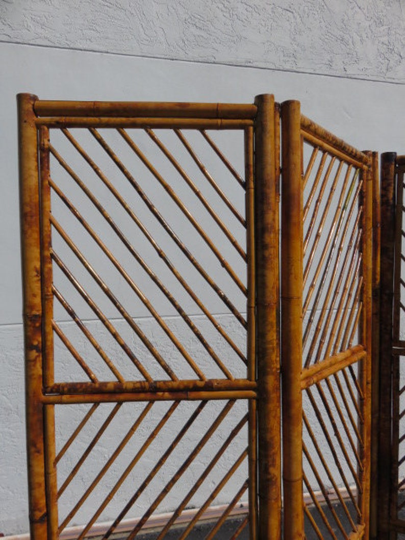 Vintage Bamboo Room Divider Mid Century Modern Screen Etsy