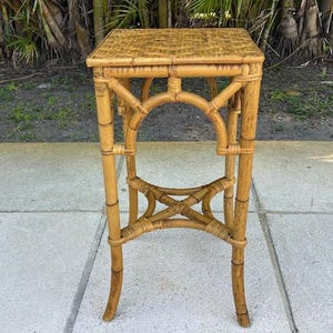 Rattan Pedestal Drink Table Mid Century Modern Coastal Furniture