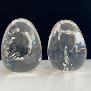 Pair of Ameer Fractured Lucite Orb Sculptures Mid Century Modern Art Sphere