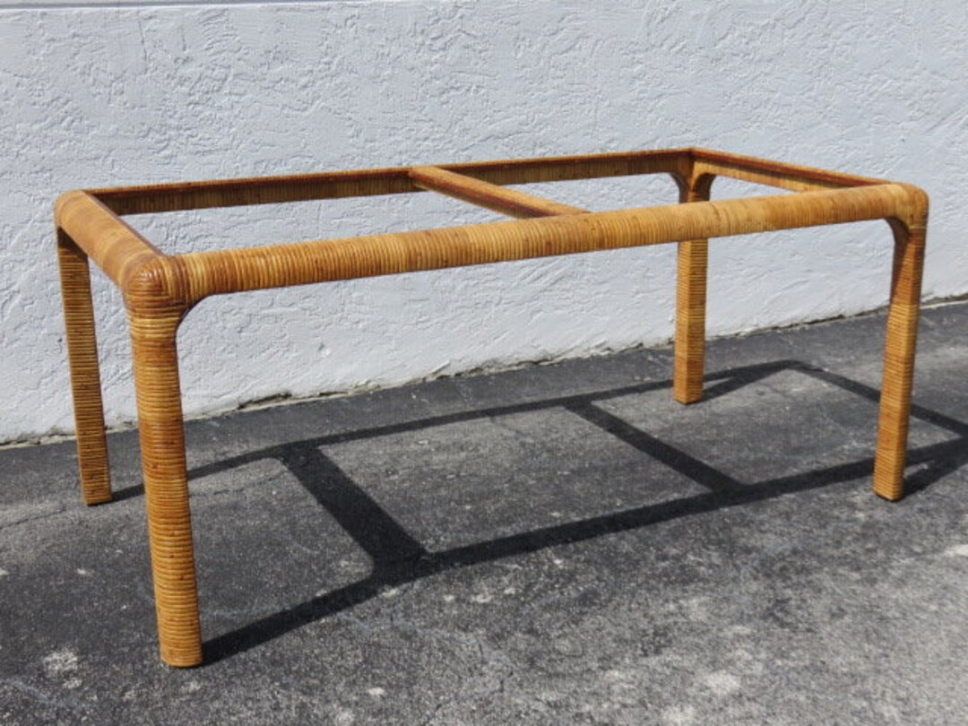 Bielecky Brothers Split Reed Rattan Dinning Table Mid Century Modern ...