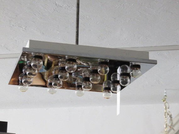 Pair Of Lightolier Chrome Mid Century Modern Flush Mount Ceiling Fixtures