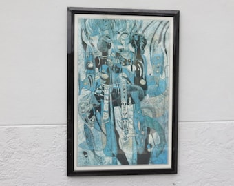 Signed Wong Shue Mid Century Modern Lithograph Sunshine at Midnight