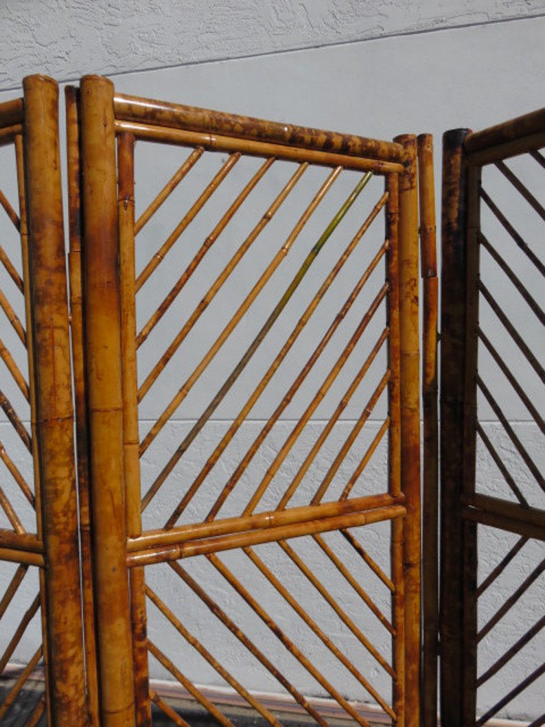 Vintage Bamboo Room Divider Mid Century Modern Screen Etsy