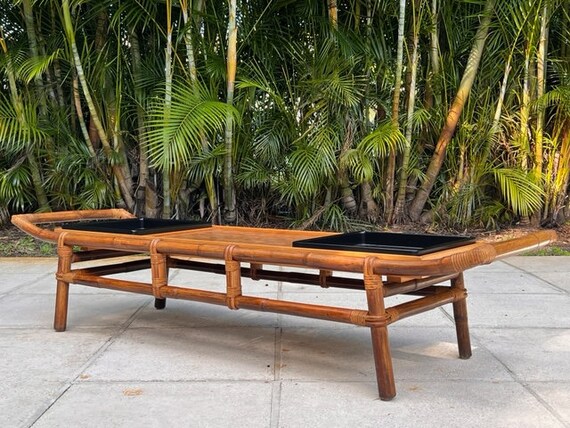 John Wisner Rattan Pagoda Coffee Table or Bench for Ficks