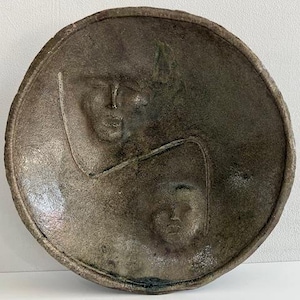 Raku Studio Pottery with Two Images of Ying and Yang Mid Century Modern Ceramics