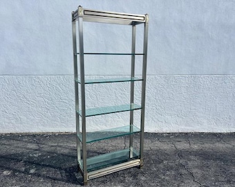 Brushed Aluminum Brass and Glass Etagere Mid Century Modern Room Divider Wall Unit