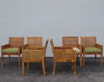 Six Bielecky Brothers Rattan Chairs by Billy Baldwin Mid Century Modern Rattan Furniture