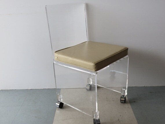 Vintage Lucite Waterfall Vanity Stool On Casters Mid Century Etsy