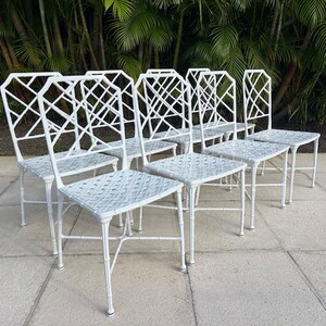Set of 8 Faux Bamboo Aluminum Chairs, Brown Jordan Calcutta, Mid-Century Modern