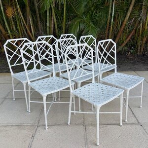 Set of Eight Faux Bamboo Chairs after Brown Jordan Calcutta Mid Century Modern Outdoor Living