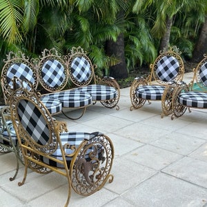 Jean Charles Moreau Style Wrought Iron Five Piece French Art Nouveau Patio Set