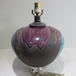 Signed Tony Evans Glazed Raku Studio Pottery Lamp Mid Century Modern Ceramic Lighting