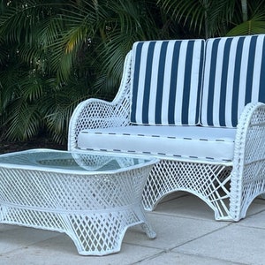 Russell Woodard Spun Fiberglass Loveseat and Coffee Table Mid Century Modern Patio Furniture