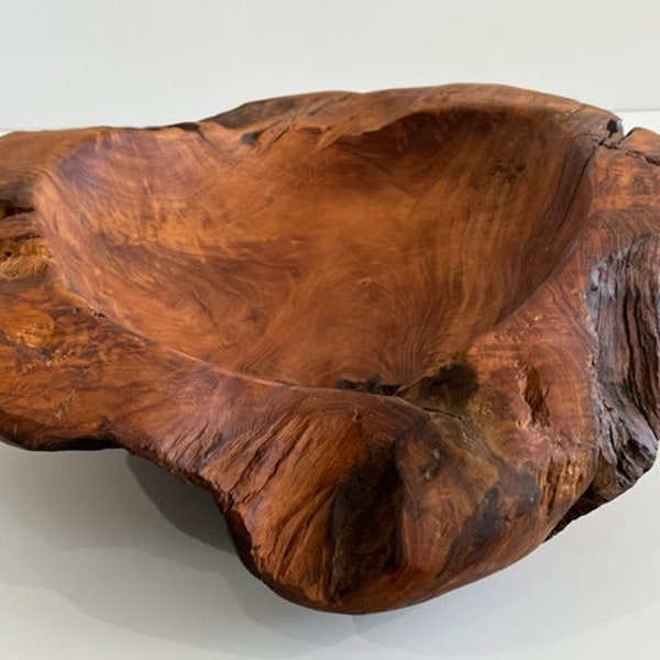 Live Edge Carved Burl Wood Sculptured Bowl Mid Century Modern Art Object