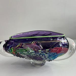 Peter Ridabock Oceanic Studio Art Glass Bowl Mid Century Modern Centerpiece