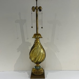 Large Seguso Amber and Aqua Glass Lamp Mid Century Modern Murano Lighting Made in Italy