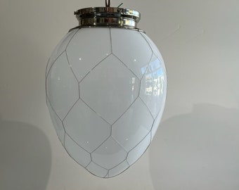 Grote handgeblazen glazen plafondlamp met gaas, modern uit het midden van de eeuw
