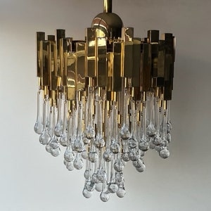BD Lumica Barcelona Venini Glass and Brass Chandelier Mid Century Modern Lighting Italy