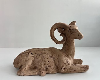 Signed Jaru Long Horn Sculpture Ram Mid Century Modern Pottery