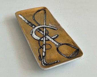 Piero Fornasetti Equestrian Porcelain Tray Mid Century Modern Made in Italy