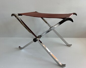 Maison Charles Polished Steel Folding Bench Mid Century Modern French