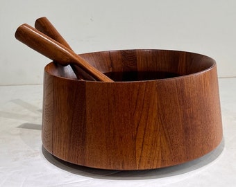 Jens Quistgaard Dansk International Designs LTD Denmark Teak Salad Bowl and Spoons Mid Century Modern Signed