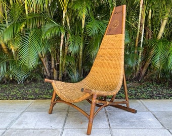 British Colonial Rattan Tall Back Throne Chair Mid Century Modern African
