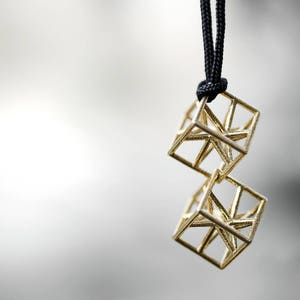 Pendant necklace geometric 3d printed, 2 hyper cubes, architecture gift for architect student designer teacher unisex mens wife math science