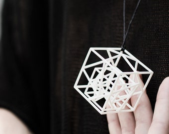 Geometric big pendant necklace 3d printed hypercube star cube architect gift math geometry science teacher architecture student engineer