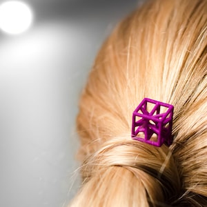 3d printed hairpin purple finish, hair decoration, polyamide exclusive innovative design contemporary geometric hand tinted cube star image 1