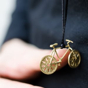 Bicycle 3d printed brass pendant charm necklace gift for biker fitness bike wheels cycle 2 wheeler jewelry sport lover cycler print kinetic image 1