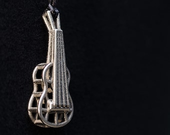 3d printed guitar steel metal pendant necklace gift for musician boyfriend in a band music student teacher classic unisex man woman jewelry