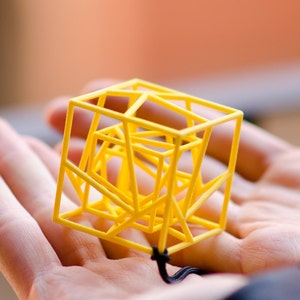 3d printed geometric pendant necklace, cubic hyper cube, gift for architect math student or teacher engineer architecture lover image 1