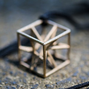 3d printed necklace metal pendant stylized cube star hyper cube for man mens jewel steel bronze 3d print jewelry geometric design unisex image 2