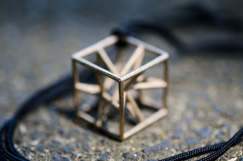 3d printed necklace metal pendant stylized cube star hyper cube for man mens jewel steel bronze 3d print jewelry geometric design unisex image 2