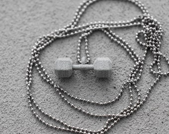 3d printed pendant necklace dumbbell weight, training lifting, gym fitness motivation, gift for personal trainer sport body builder unisex
