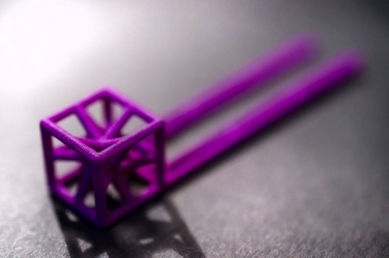 3d printed hairpin purple finish, hair decoration, polyamide exclusive innovative design contemporary geometric hand tinted cube star image 3