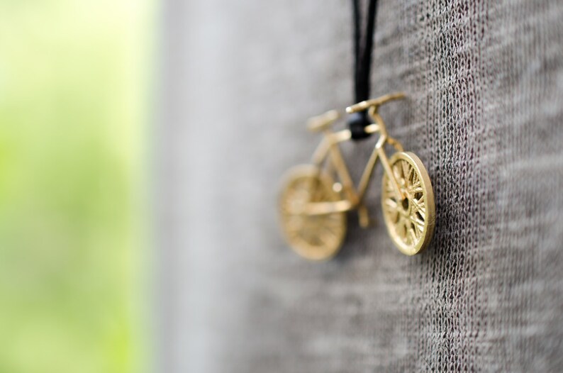 Bicycle 3d printed brass pendant charm necklace gift for biker fitness bike wheels cycle 2 wheeler jewelry sport lover cycler print kinetic image 4