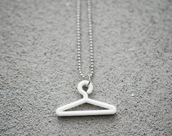 3d print necklace pendant clothes coat hanger wire white gift for fashion blogger stylist jewelry niece young girl trendy miniature