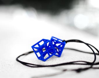 3d printed pendant necklace unisex mans gift architecture student architect geometry teacher science math geometric cubic star cube blue