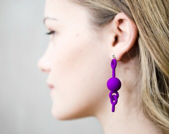 Asymmetrical geometric 3d printed earrings, gift for architecture student math science geometry teacher architect; statement earrings, pop