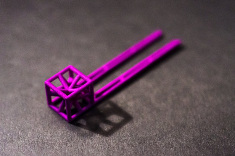 3d printed hairpin purple finish, hair decoration, polyamide exclusive innovative design contemporary geometric hand tinted cube star image 2